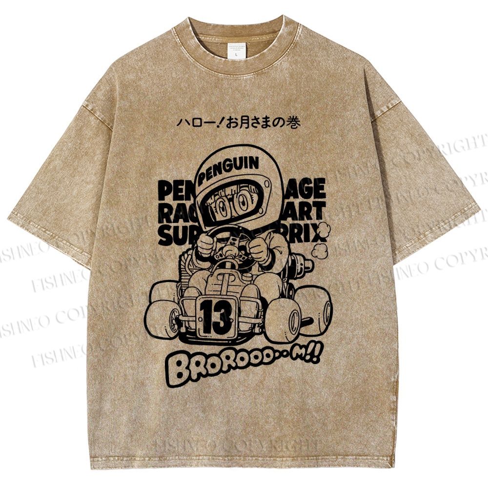 Unisex Arale Norimaki Racing Car Printed Washed Tee