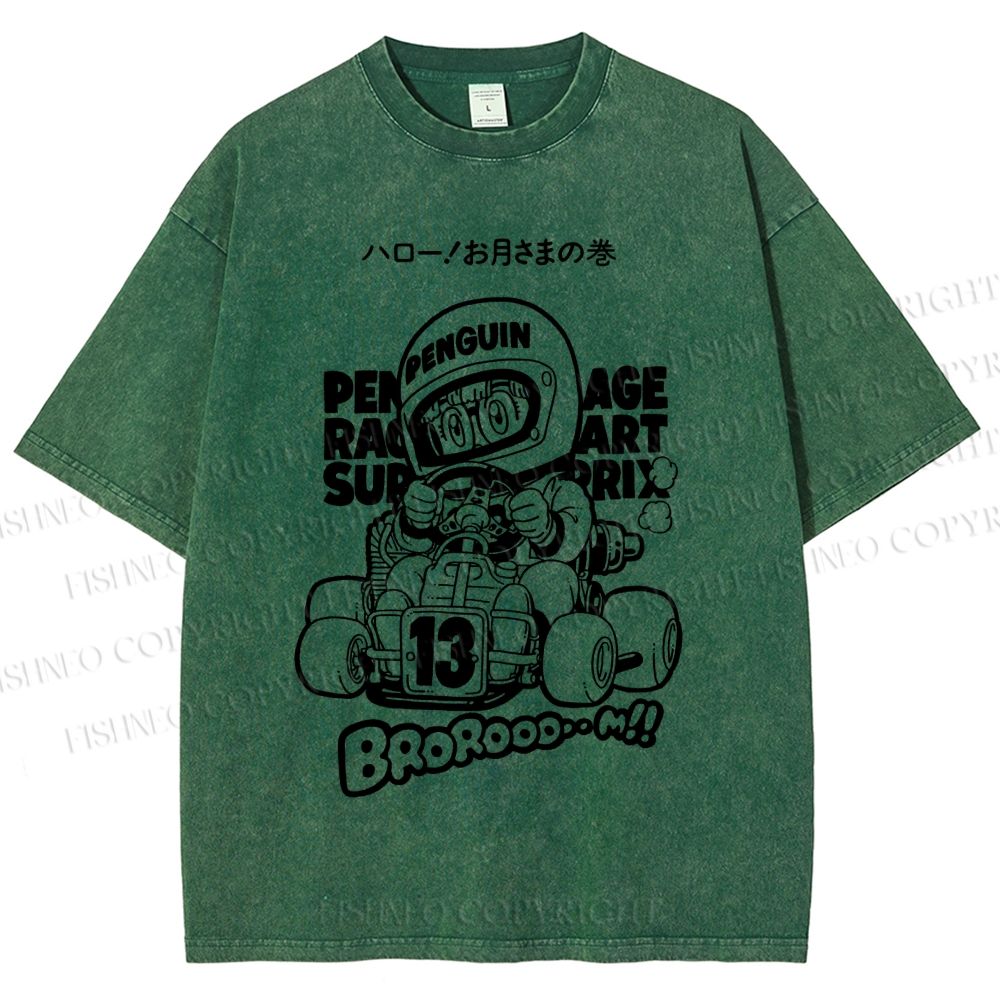 Unisex Arale Norimaki Racing Car Printed Washed Tee