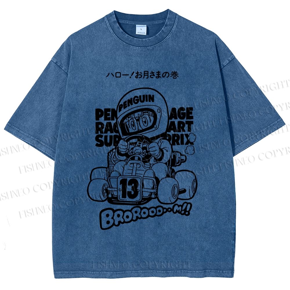 Unisex Arale Norimaki Racing Car Printed Washed Tee