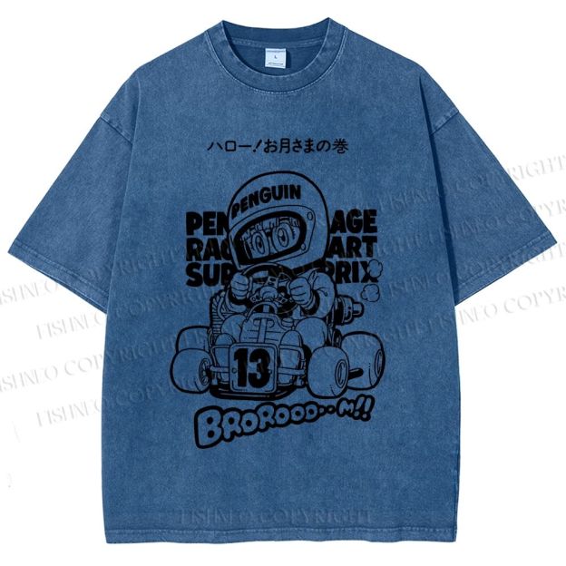 Unisex Arale Norimaki Racing Car Printed Washed Tee