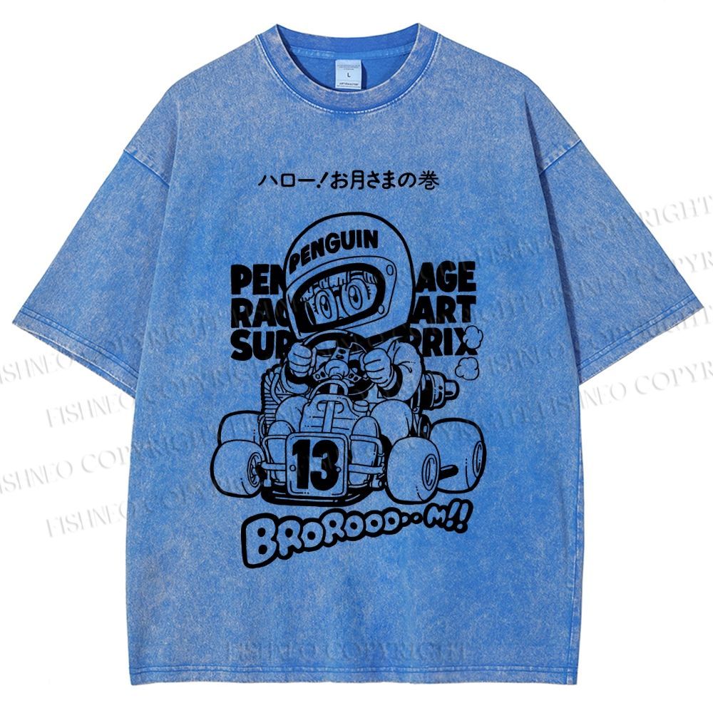 Unisex Arale Norimaki Racing Car Printed Washed Tee