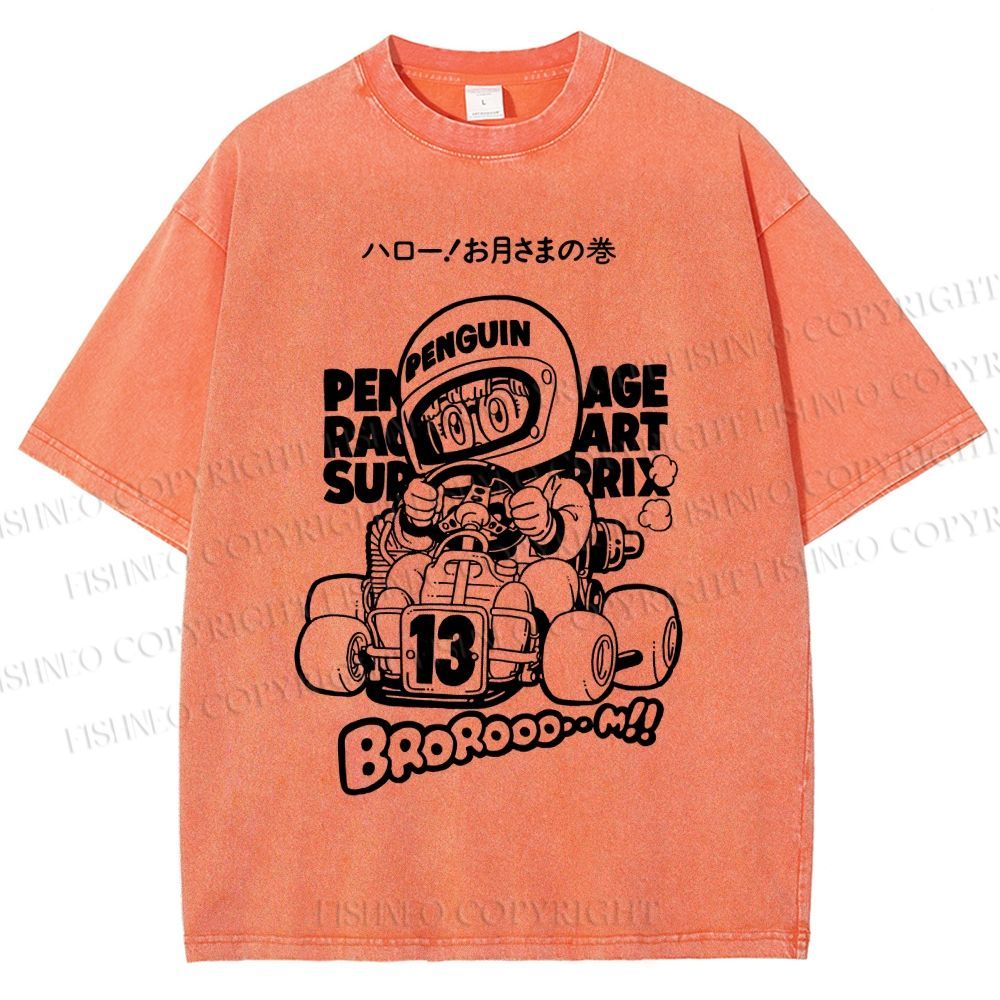 Unisex Arale Norimaki Racing Car Printed Washed Tee