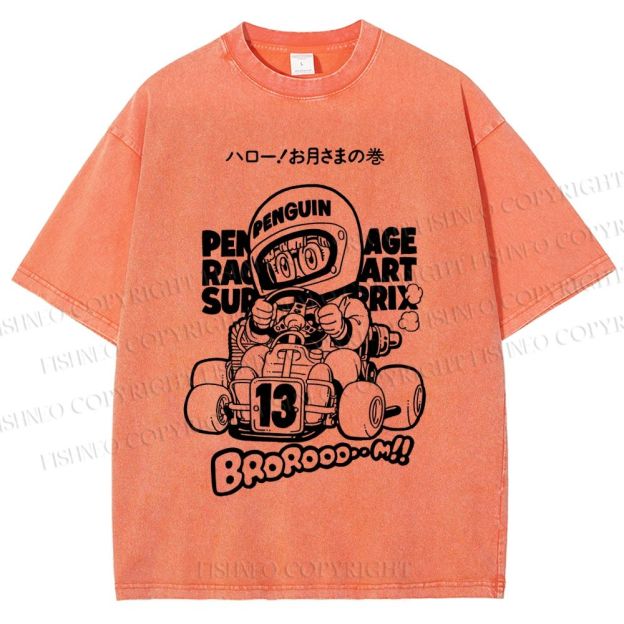 Unisex Arale Norimaki Racing Car Printed Washed Tee
