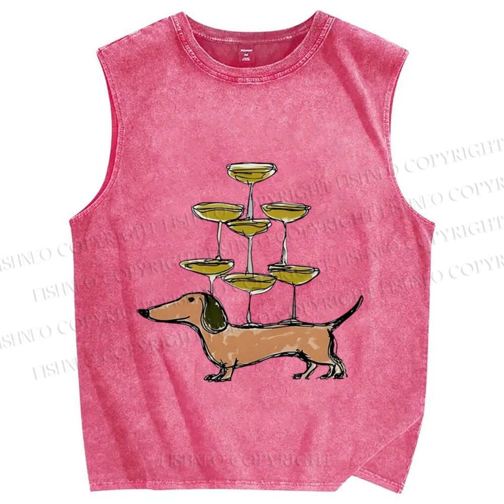 Unisex Funny Dachshund Dogs With Glasses Printed Washed Tank Top