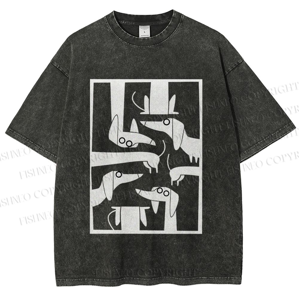 Unisex Geometric Dachshund Dog Printed Washed Tee