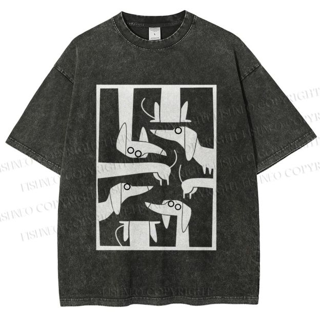Unisex Geometric Dachshund Dog Printed Washed Tee