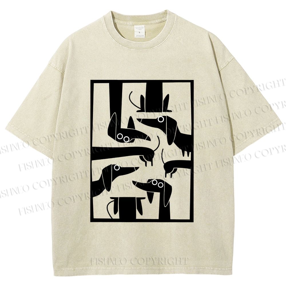 Unisex Geometric Dachshund Dog Printed Washed Tee