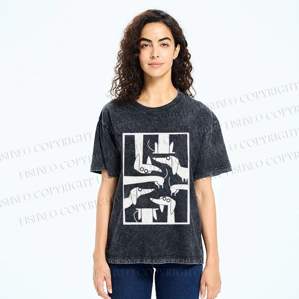 Unisex Geometric Dachshund Dog Printed Washed Tee
