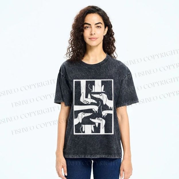 Unisex Geometric Dachshund Dog Printed Washed Tee