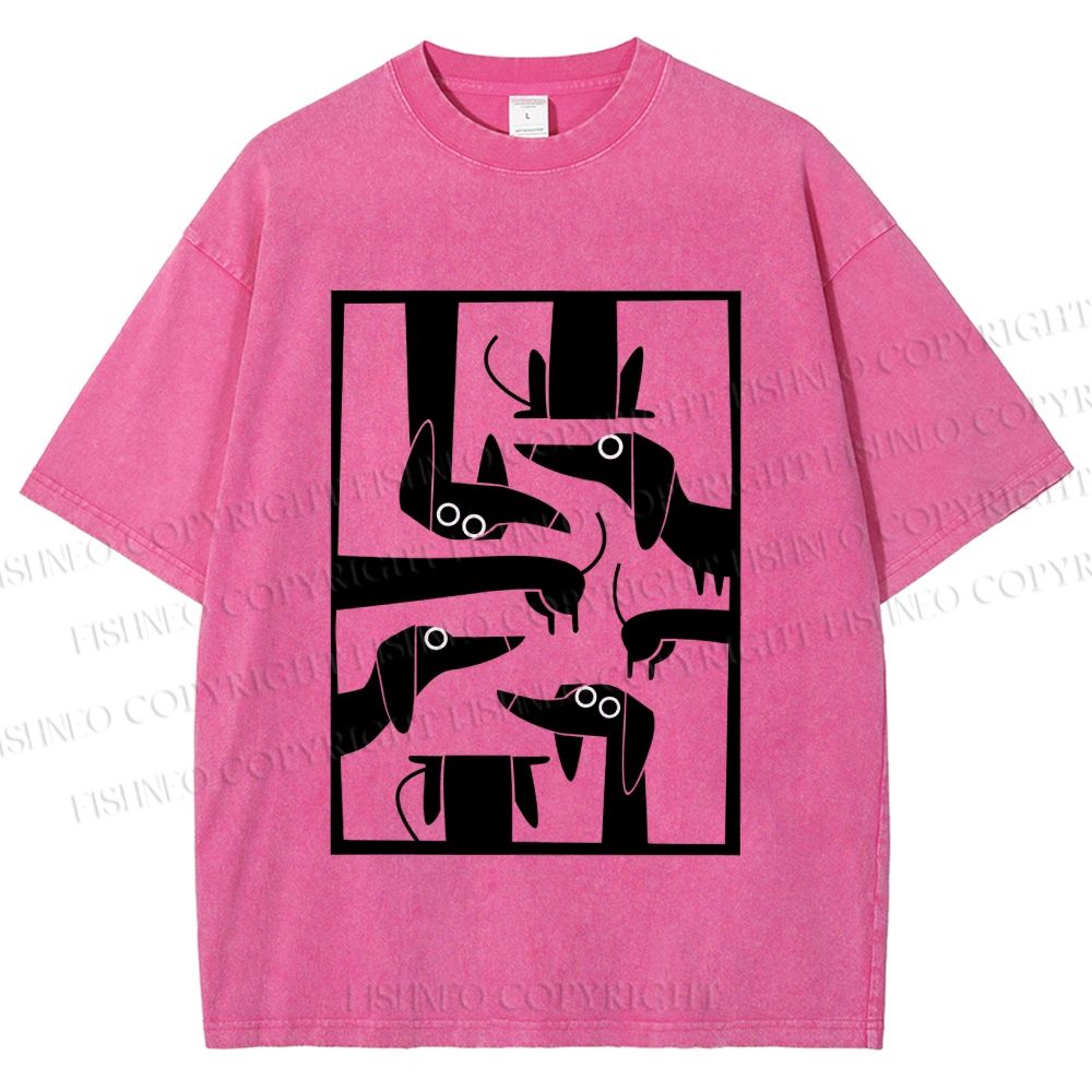Unisex Geometric Dachshund Dog Printed Washed Tee