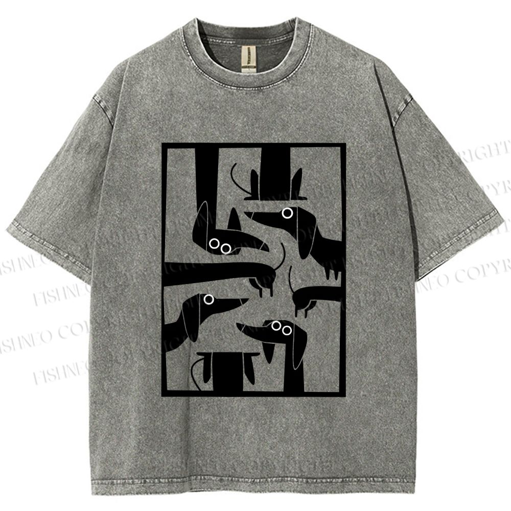Unisex Geometric Dachshund Dog Printed Washed Tee