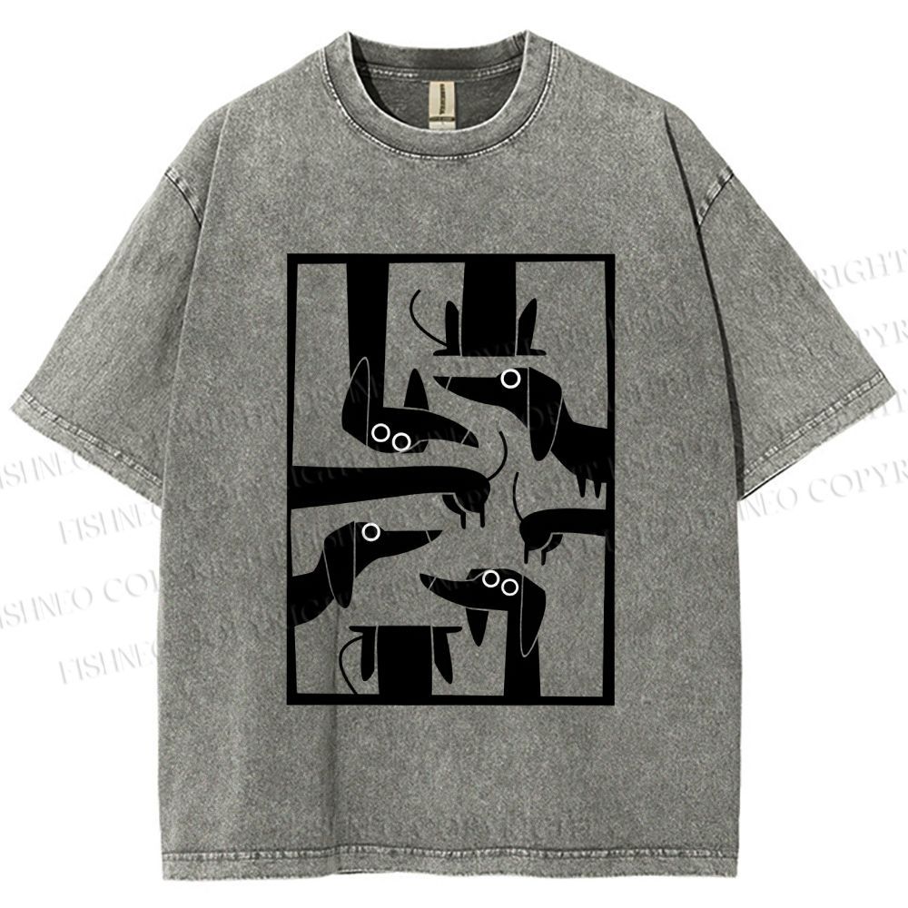 Unisex Geometric Dachshund Dog Printed Washed Tee