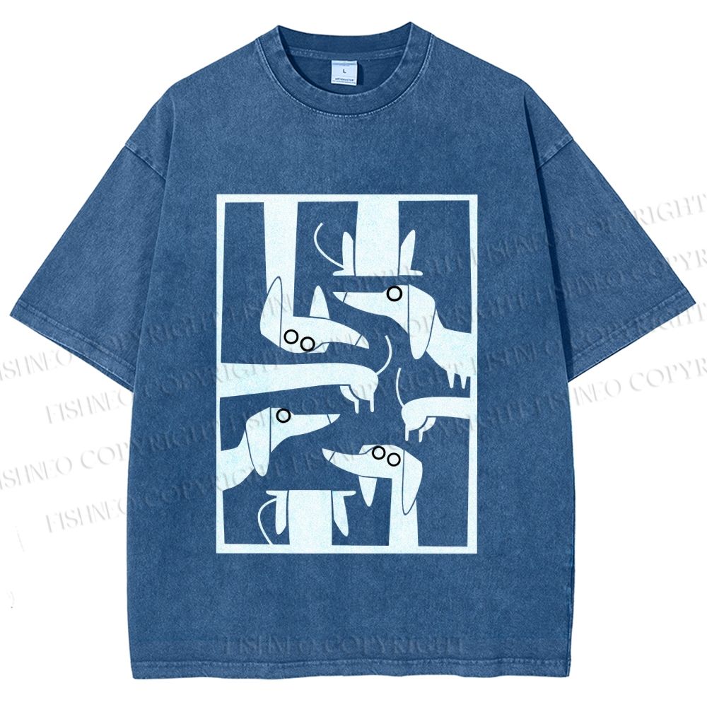 Unisex Geometric Dachshund Dog Printed Washed Tee