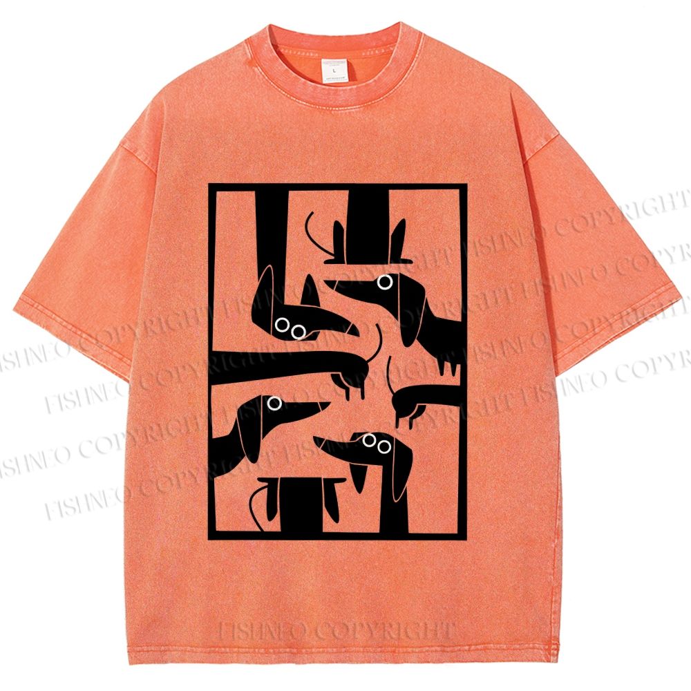Unisex Geometric Dachshund Dog Printed Washed Tee