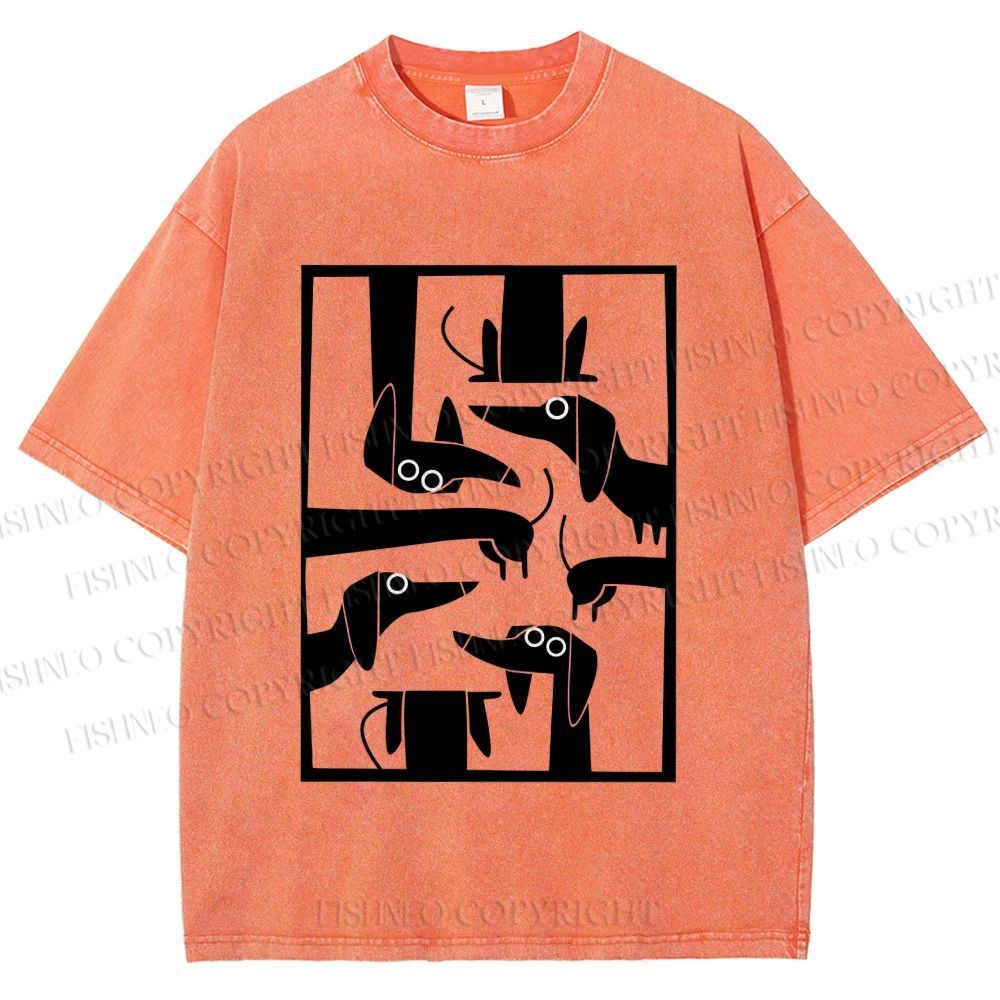 Unisex Geometric Dachshund Dog Printed Washed Tee