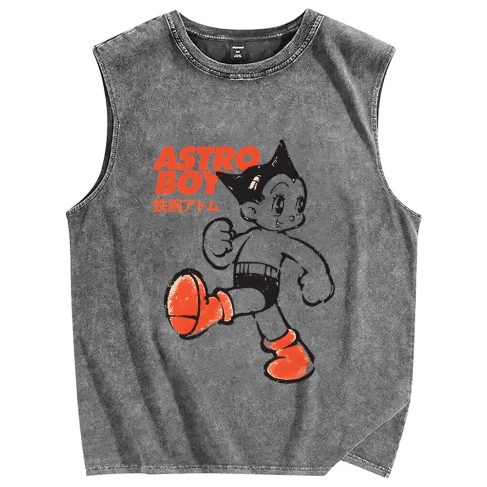 Unisex Vintage Astro Boy Printed Washed Tank Top