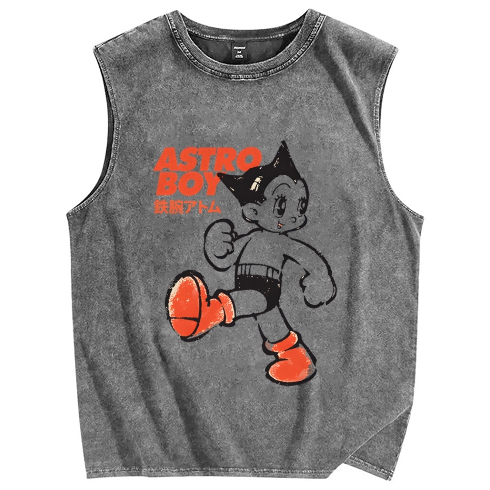 Unisex Vintage Astro Boy Printed Washed Tank Top