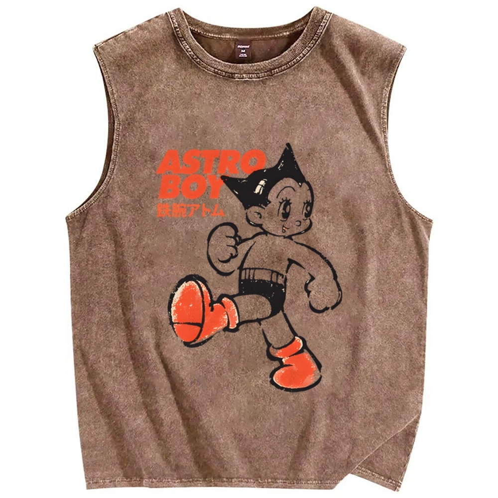 Unisex Vintage Astro Boy Printed Washed Tank Top
