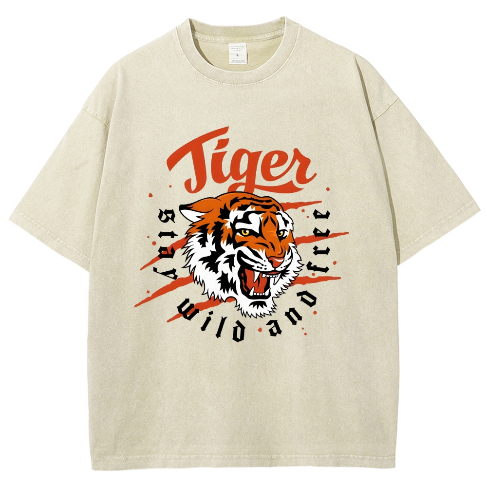 Unisex Tiger Printed Washed Tee