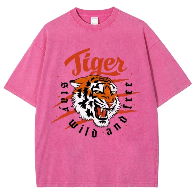 Unisex Tiger Printed Washed Tee