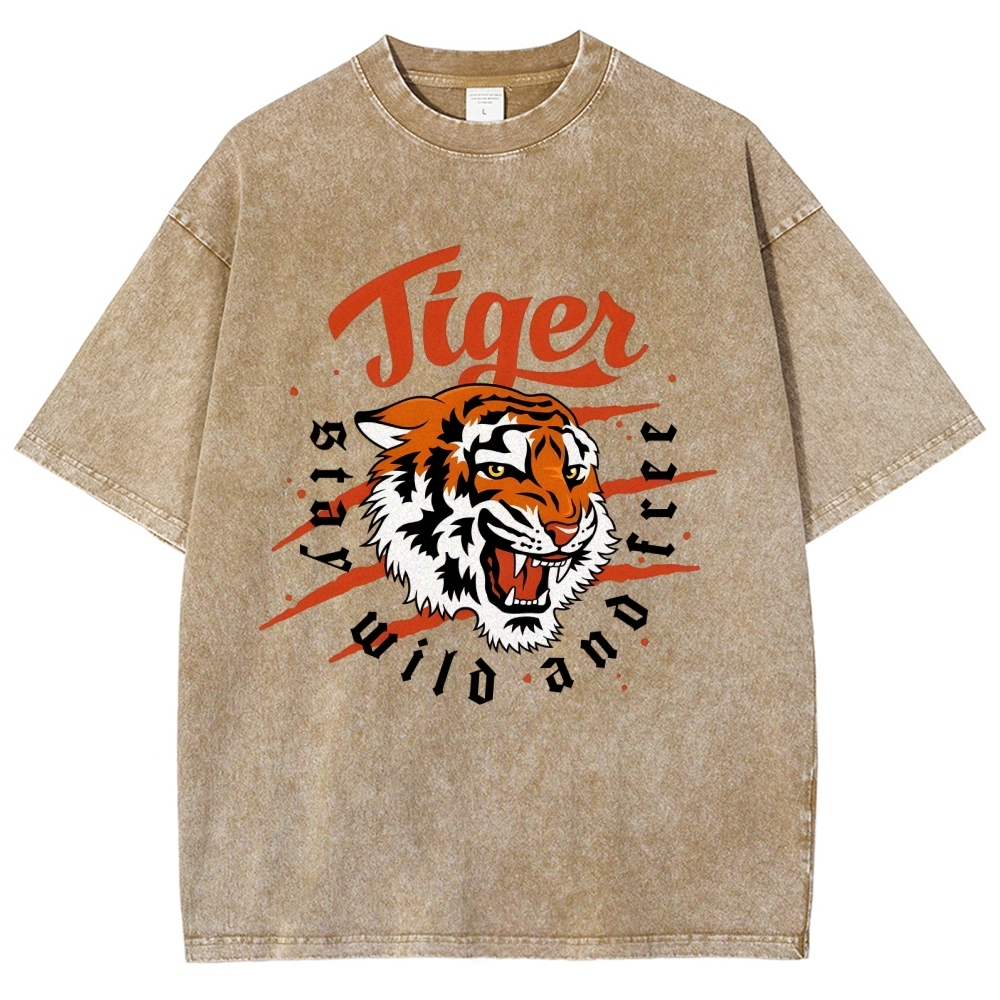 Unisex Tiger Printed Washed Tee