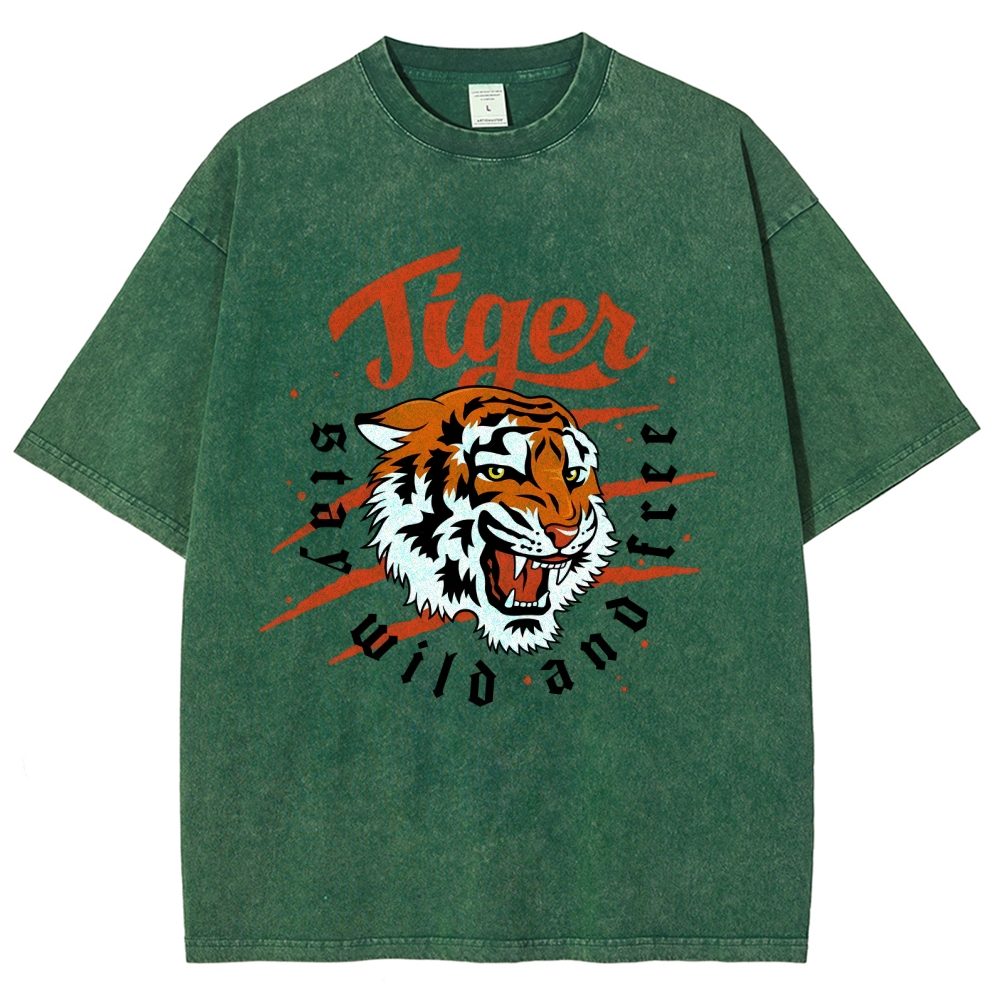 Unisex Tiger Printed Washed Tee