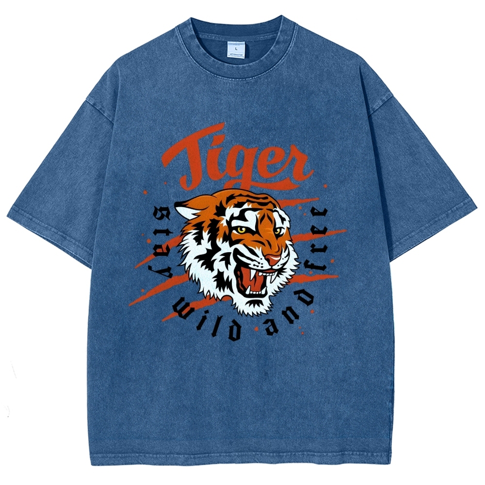 Unisex Tiger Printed Washed Tee