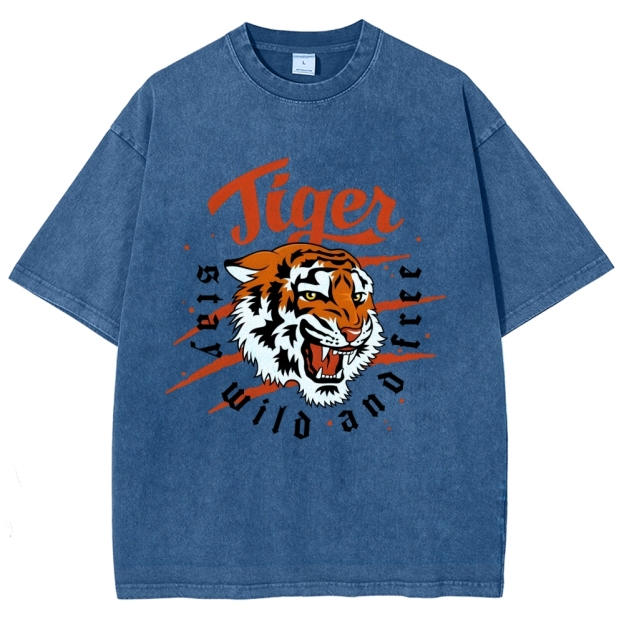 Unisex Tiger Printed Washed Tee