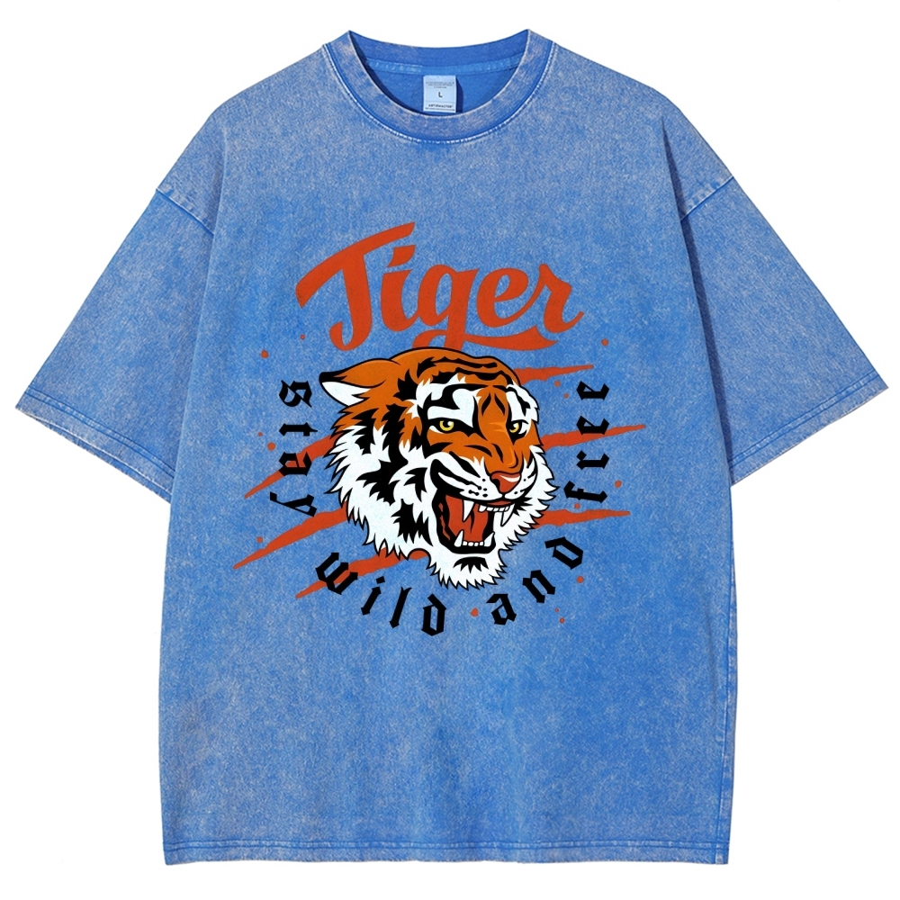 Unisex Tiger Printed Washed Tee