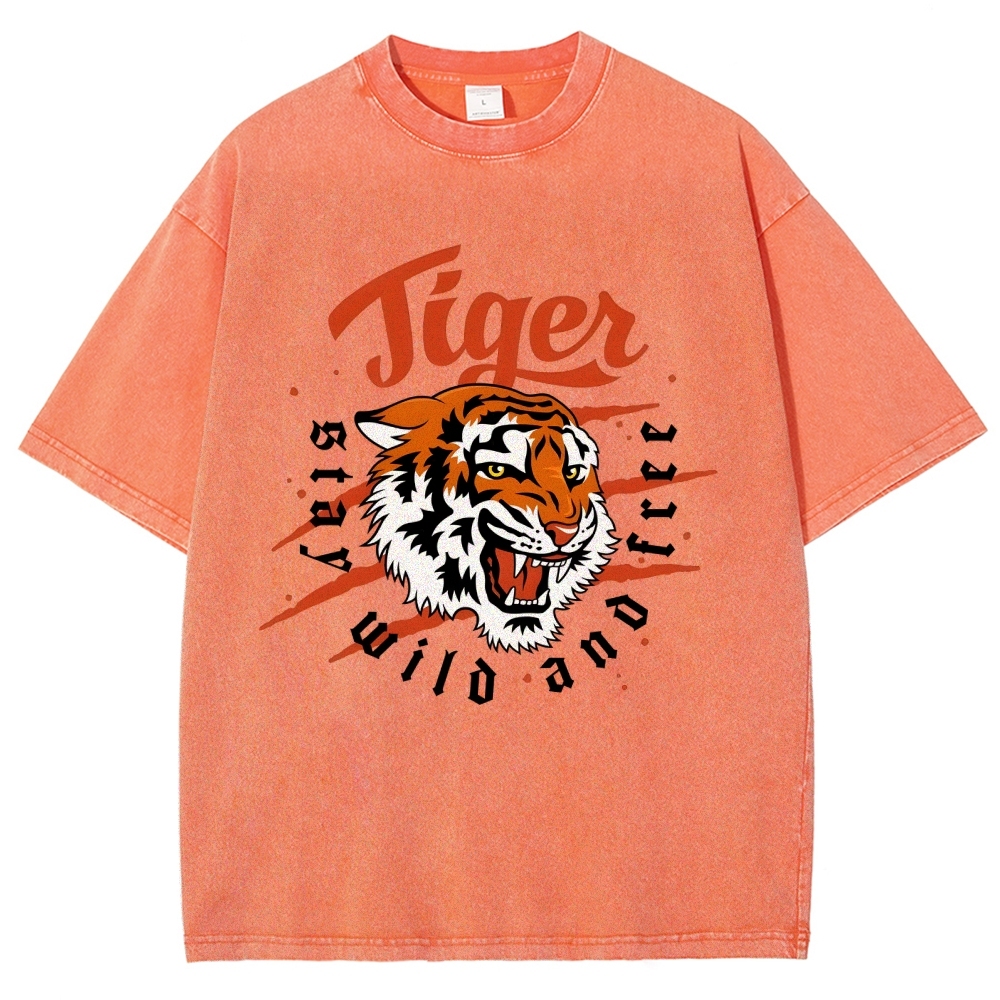 Unisex Tiger Printed Washed Tee