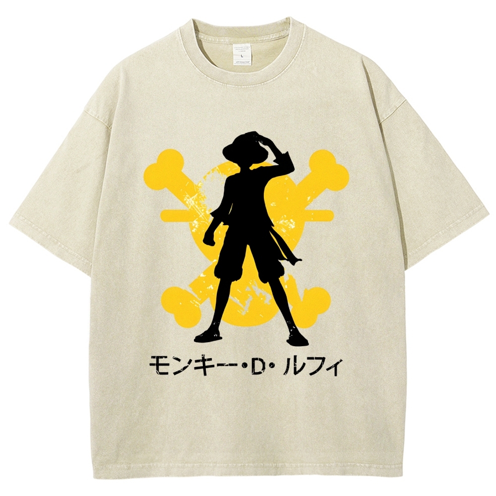Unisex One Piece Luffy Printed Washed Tee
