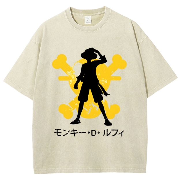 Unisex One Piece Luffy Printed Washed Tee