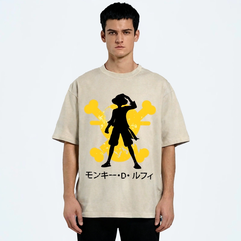 Unisex One Piece Luffy Printed Washed Tee