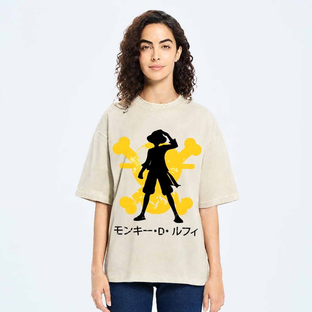 Unisex One Piece Luffy Printed Washed Tee
