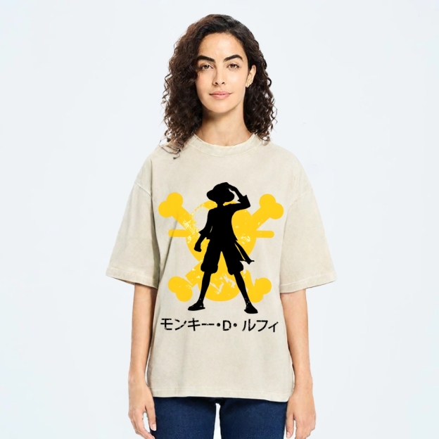 Unisex One Piece Luffy Printed Washed Tee