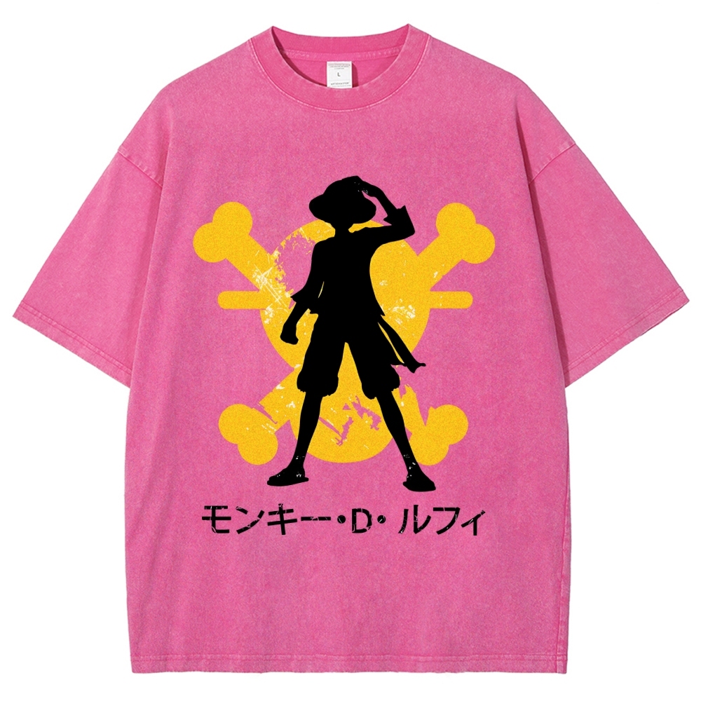 Unisex One Piece Luffy Printed Washed Tee