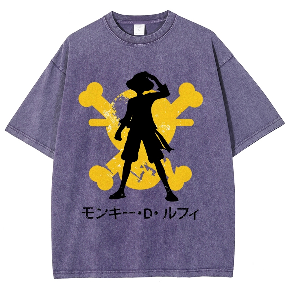 Unisex One Piece Luffy Printed Washed Tee