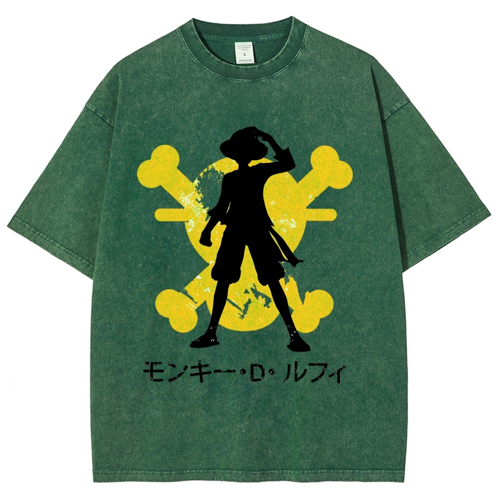 Unisex One Piece Luffy Printed Washed Tee