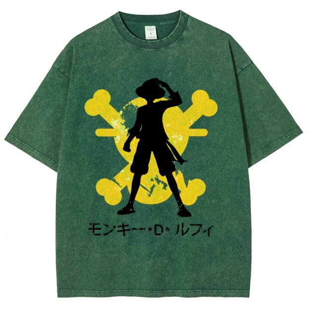 Unisex One Piece Luffy Printed Washed Tee