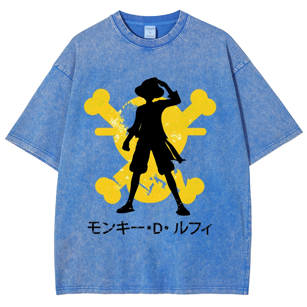 Unisex One Piece Luffy Printed Washed Tee