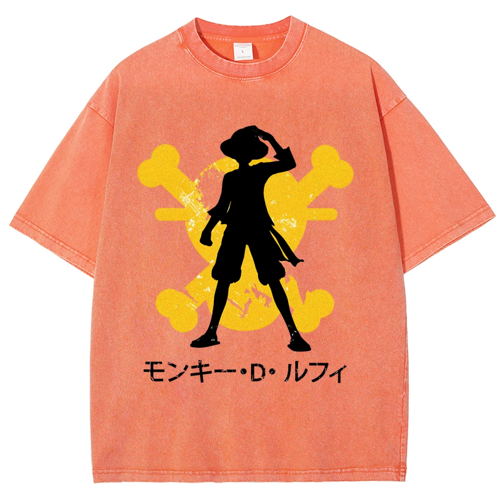 Unisex One Piece Luffy Printed Washed Tee