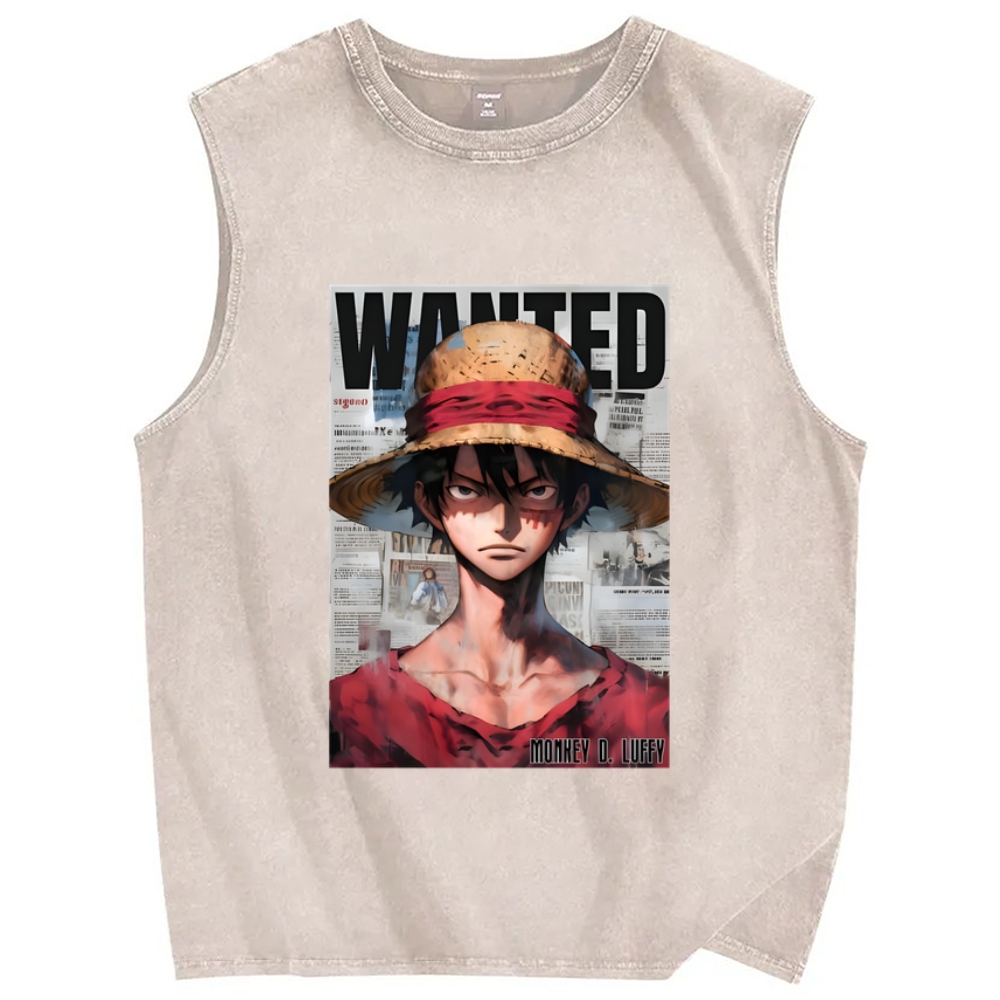 Unisex Vintage Luffy Printed Washed Tank Top