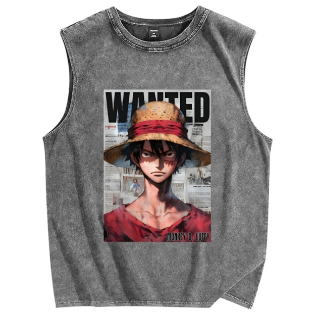 Unisex Vintage Luffy Printed Washed Tank Top