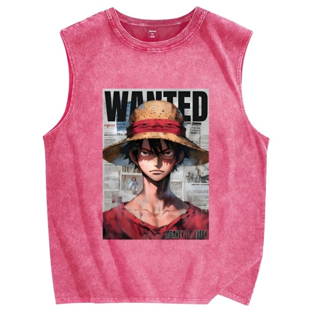 Unisex Vintage Luffy Printed Washed Tank Top