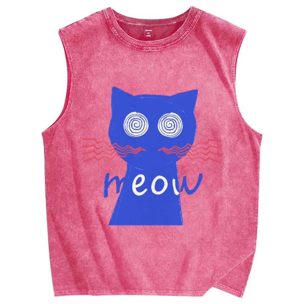Unisex Meow Cat Printed Washed Tank Top