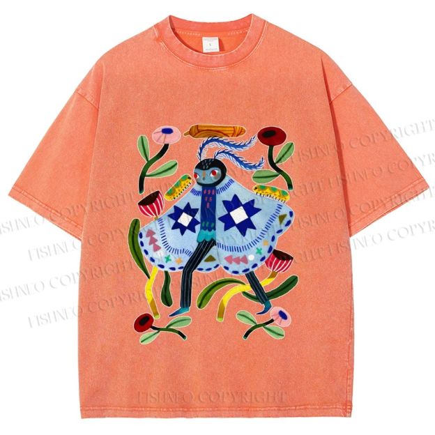 Unisex Blue Moth Graffiti Printed Washed Tee