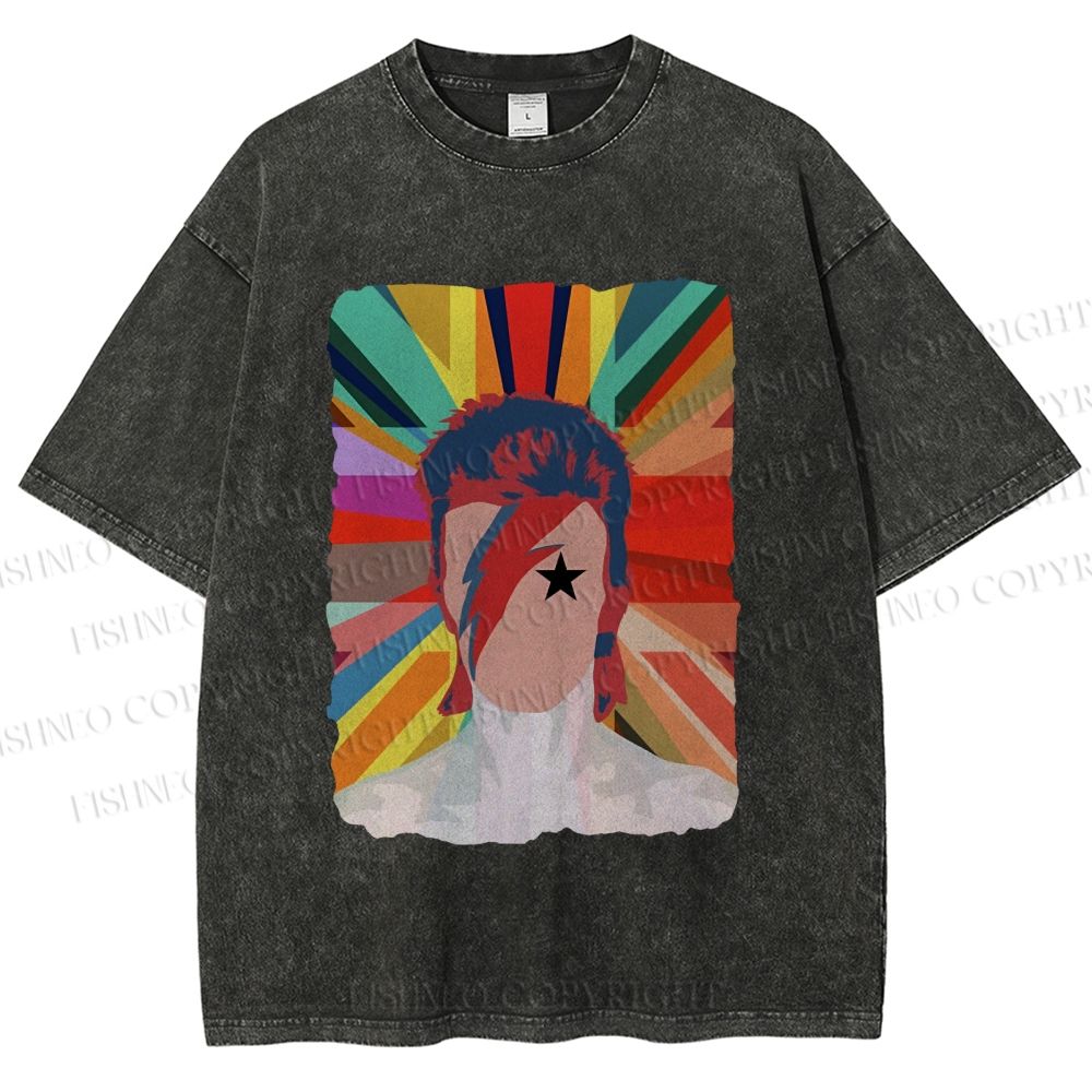 Unisex David Bowie Rainbow Printed Washed Tee