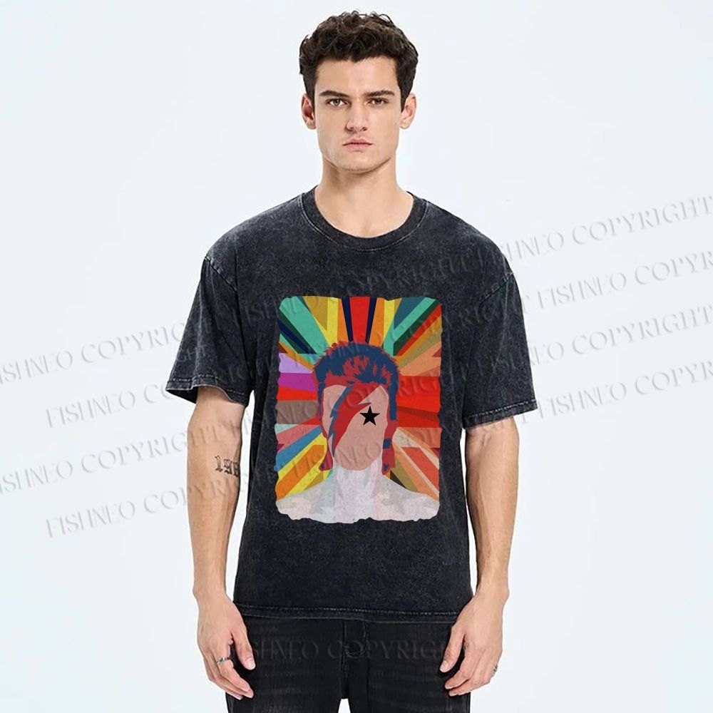 Unisex David Bowie Rainbow Printed Washed Tee