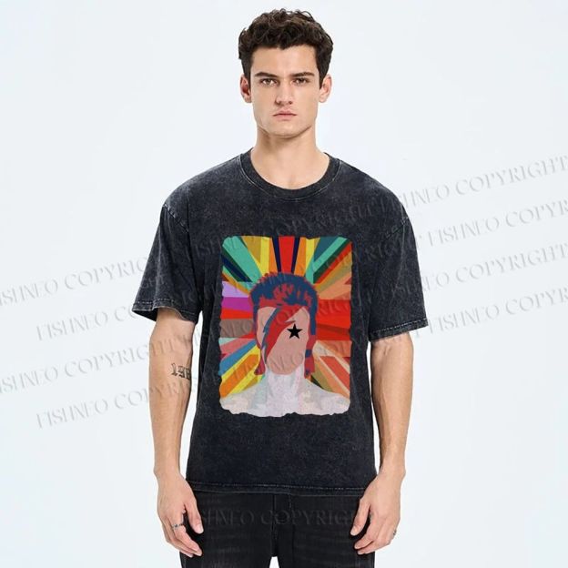 Unisex David Bowie Rainbow Printed Washed Tee