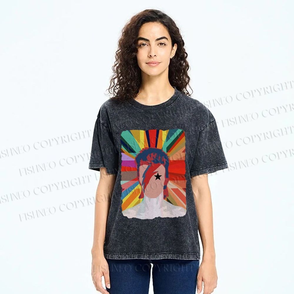 Unisex David Bowie Rainbow Printed Washed Tee